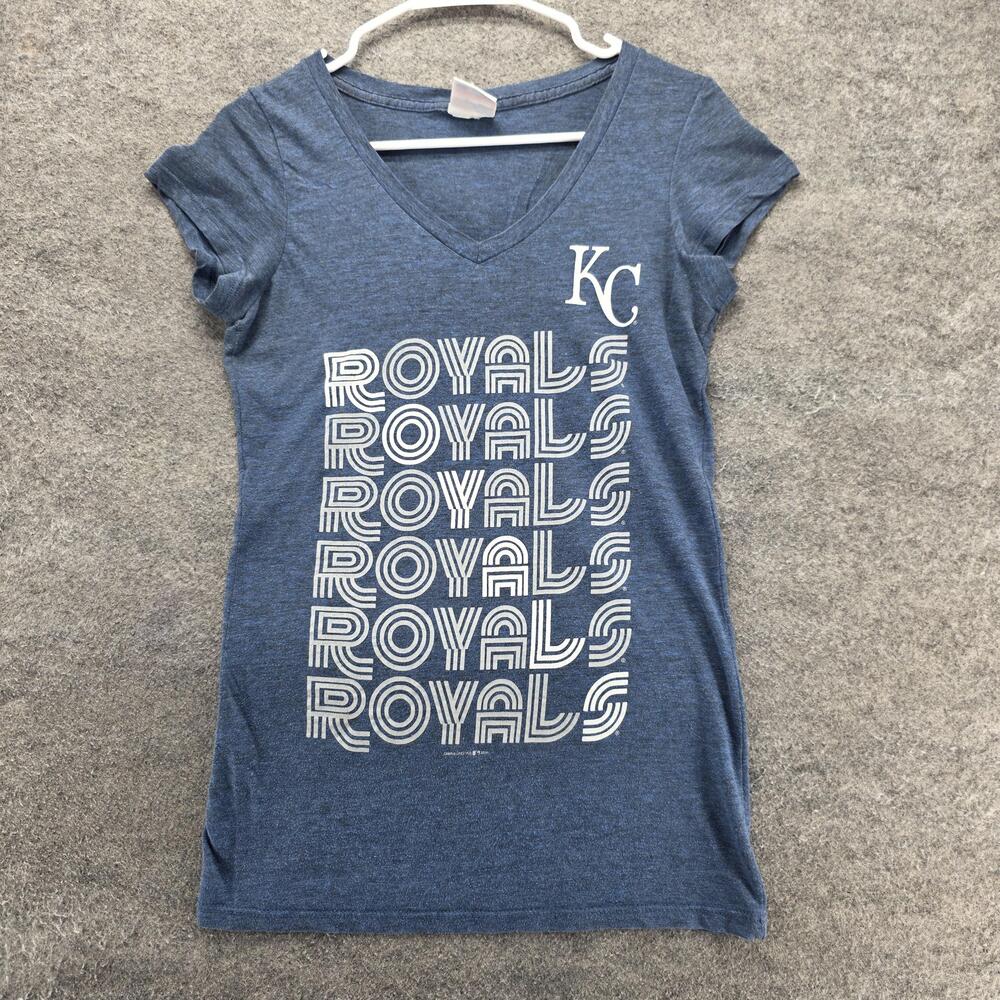 Campus Lifestyle T-Shirt Womens S Blue V-Neck Short Sleeve KC Royals Baseball